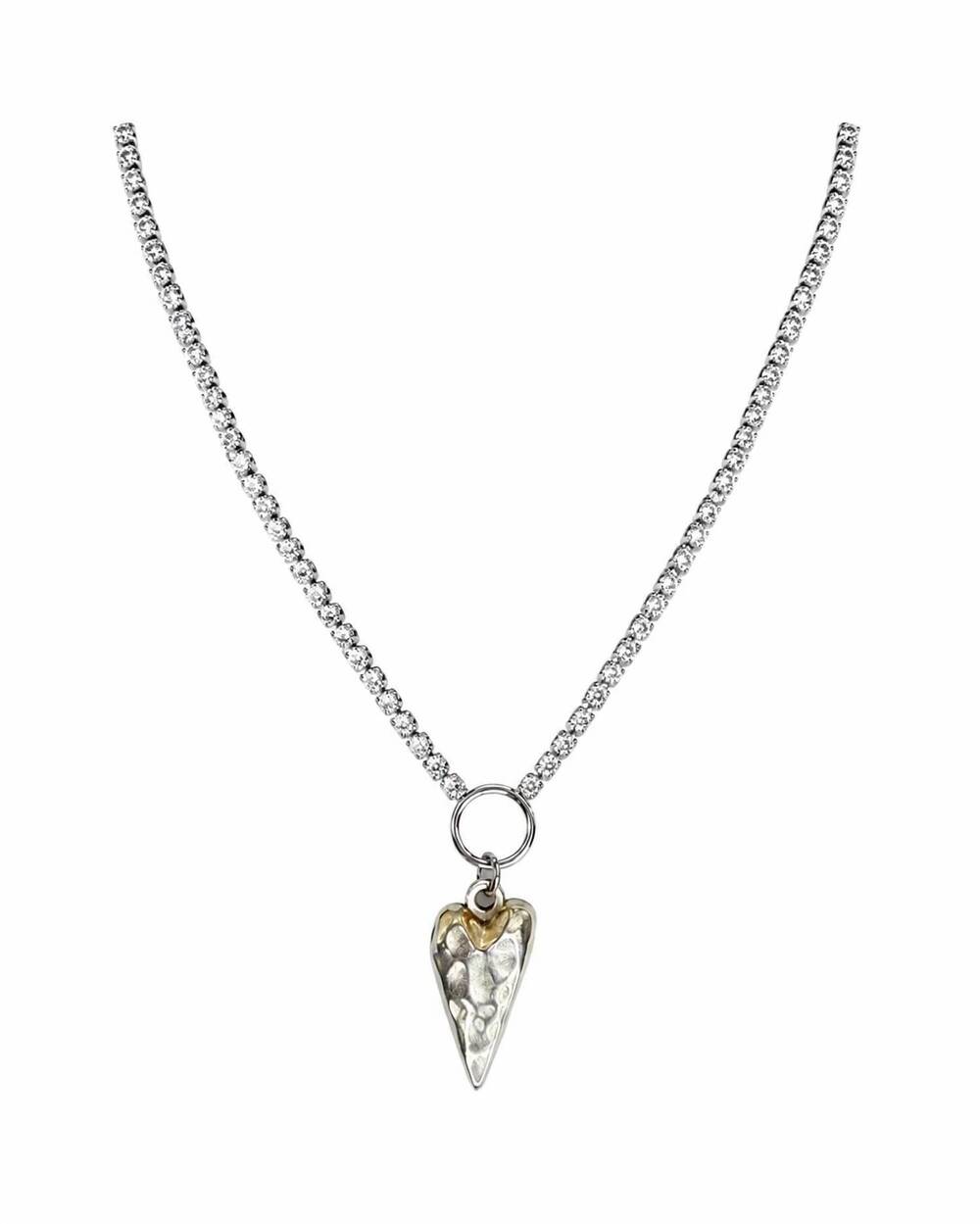 NEW BELLE VIA women's hammered heart necklace in silver